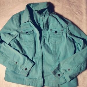 Amber Sun Blue Zip Up Denim Jacket Size LG Fall Layer Spring